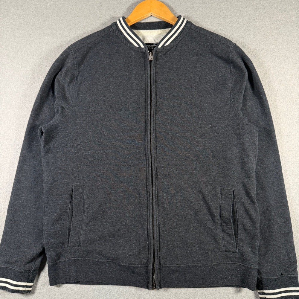 Abercrombie & Fitch Mens Large Gray Full Zip Bomber Varsity Sweatshirt Jacket